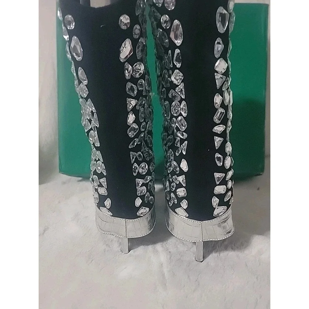 Lauren Lorraine Hana Sparkly Silver Rhinestone Cowboy Boots Women Western Size 9 - Picture 5 of 5